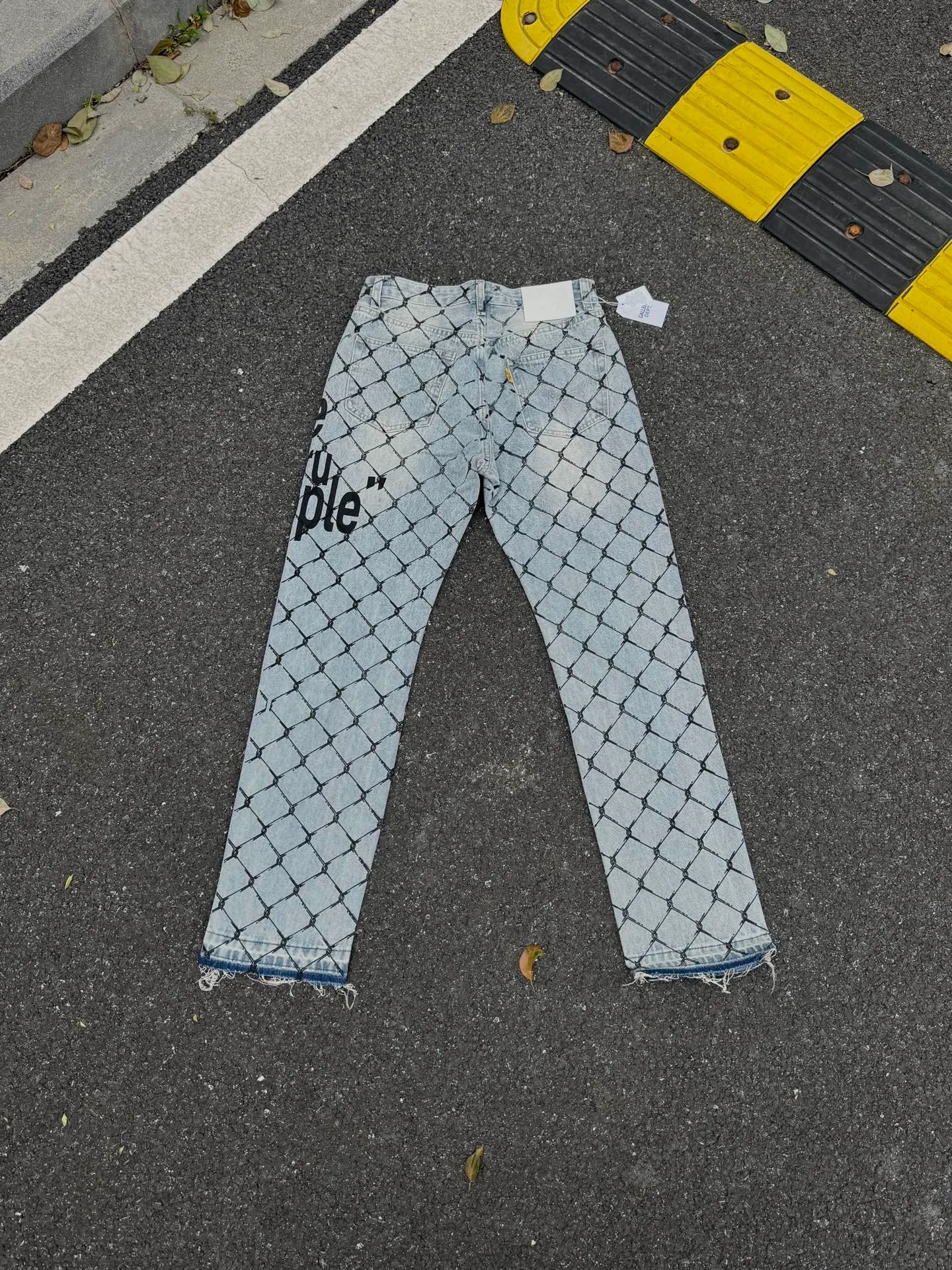P240💰G786 GALLERY DEPT. Steel mesh letter printed slim jeans jeans casual group trendy American slim men's and women's trousers Color: blue Size: S-XXL (corresponding to 28-36)